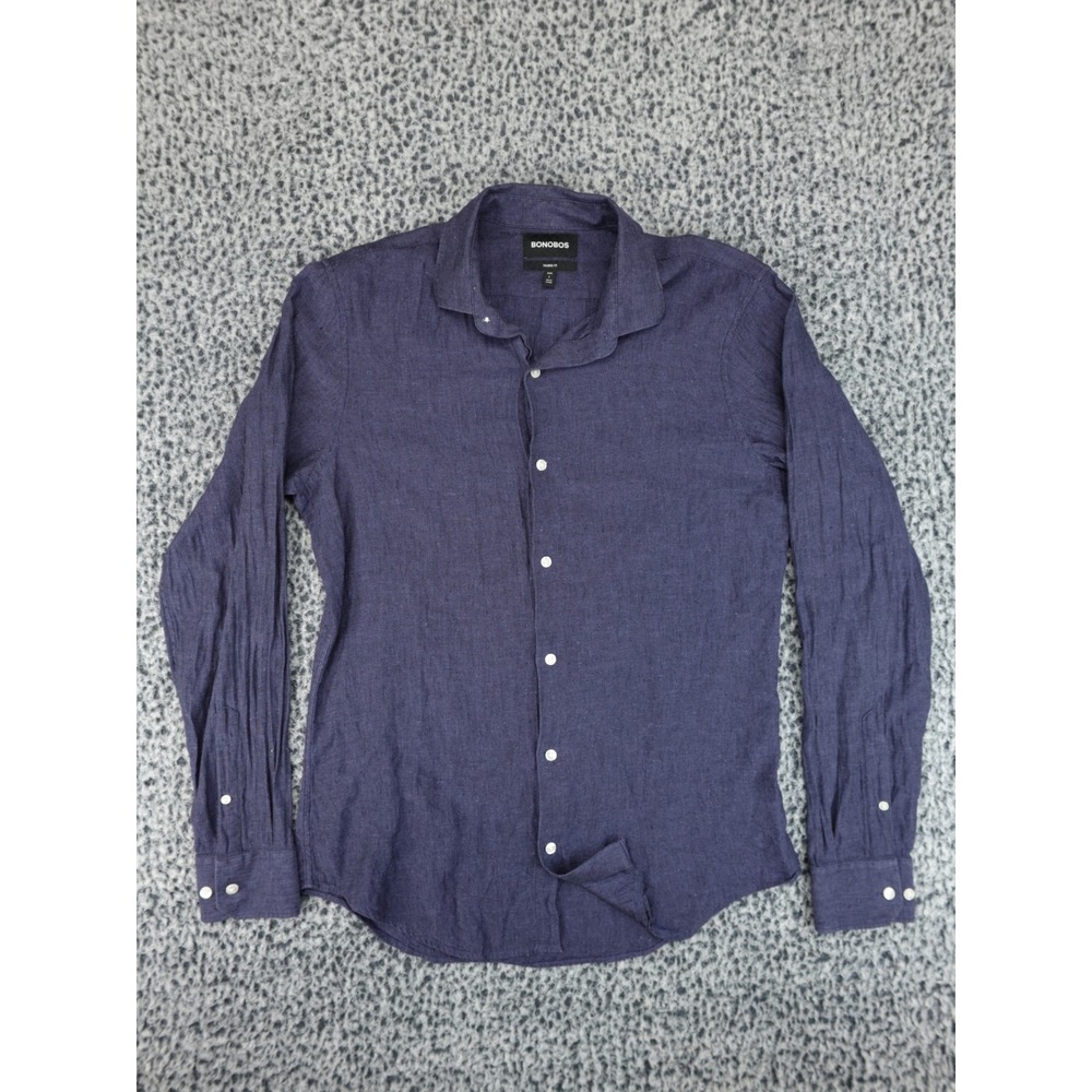 Bonobos Tailored Fit Long Shirt Mens Large Purple Herringbone Button Down Indigo